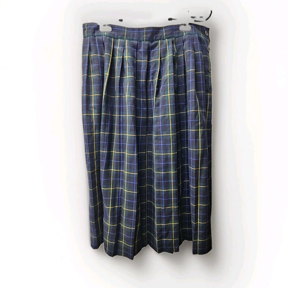 Vintage Skirt Blue Tartan Plaid Pleated Academia Midi Plus Size 16 High Waisted